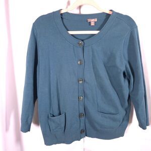 J Jill Teal 3/4 Sleeve Cardigan Sweater Womens Medium